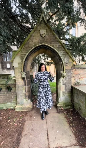 Dusk - Black Long Sleeved Floral Reversible Midi Dress