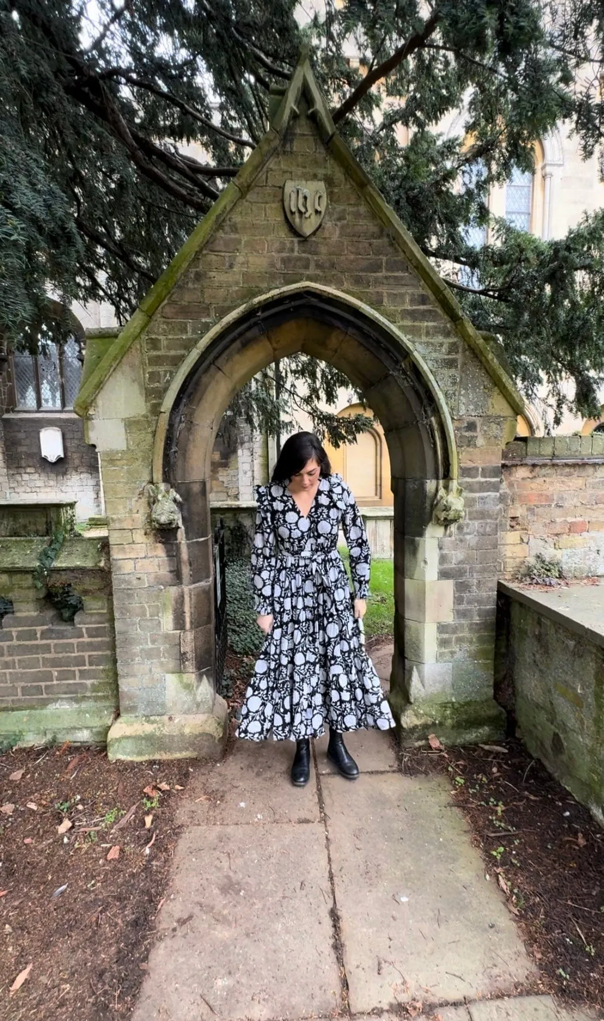 Dusk - Black Long Sleeved Floral Reversible Midi Dress