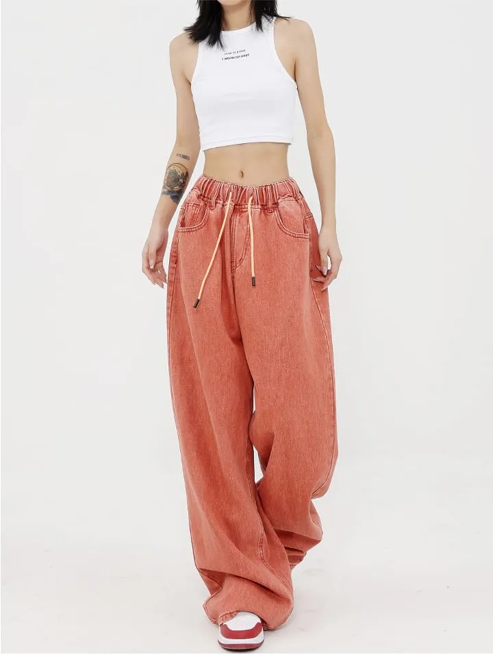 Elastic Waist Wide Leg Jeans