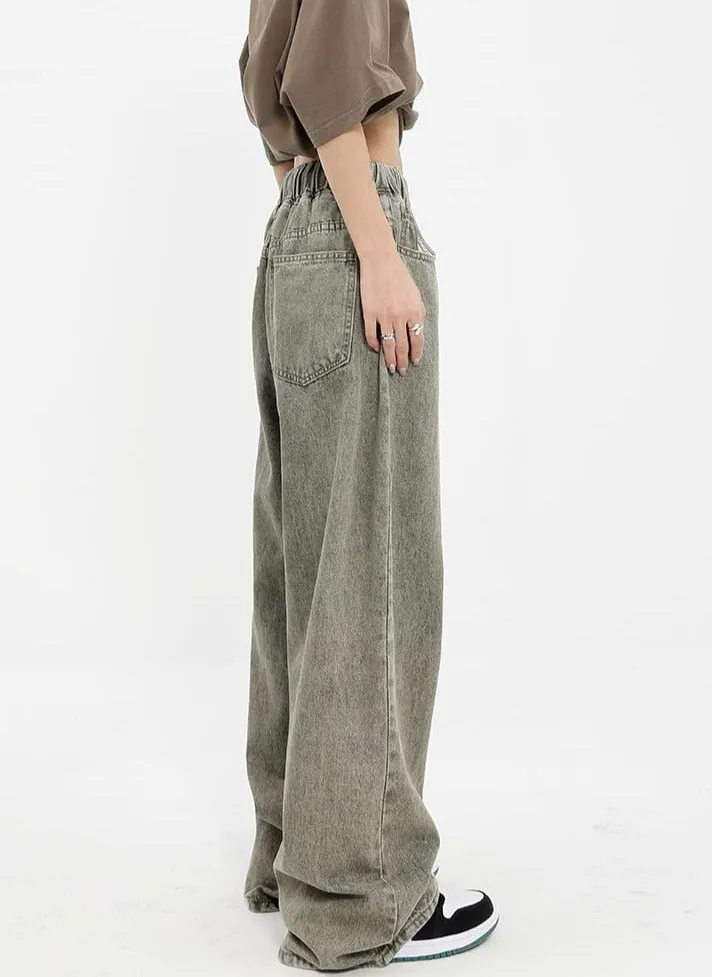 Elastic Waist Wide Leg Jeans