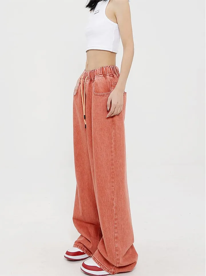 Elastic Waist Wide Leg Jeans