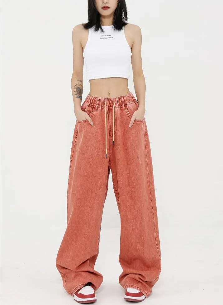 Elastic Waist Wide Leg Jeans