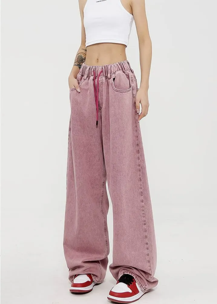Elastic Waist Wide Leg Jeans