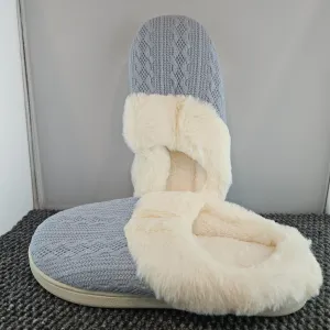 Faux Fur Knit Slippers For Women Lt. Sea Blue Size 7-8