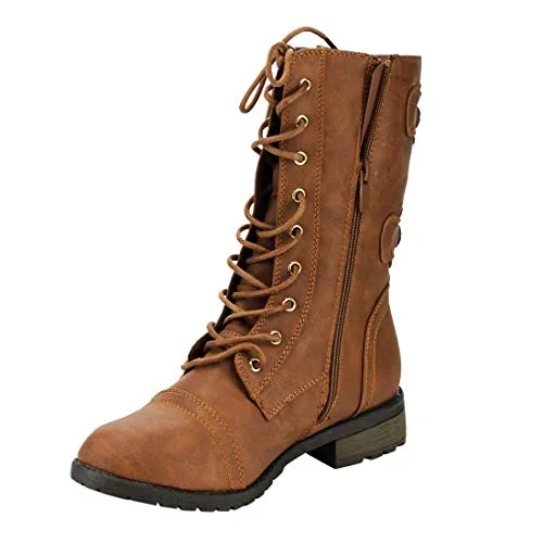 Forever Women's Boots Mango 71 Vegan Leather Military Style Ankle Boots Tan
