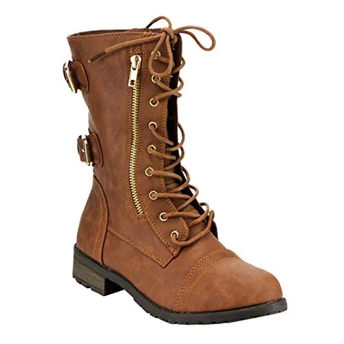 Forever Women's Boots Mango 71 Vegan Leather Military Style Ankle Boots Tan