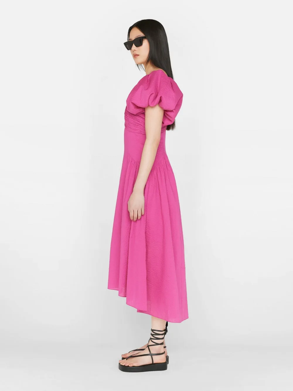 Frame Puff Sleeve Dress -Fuschia