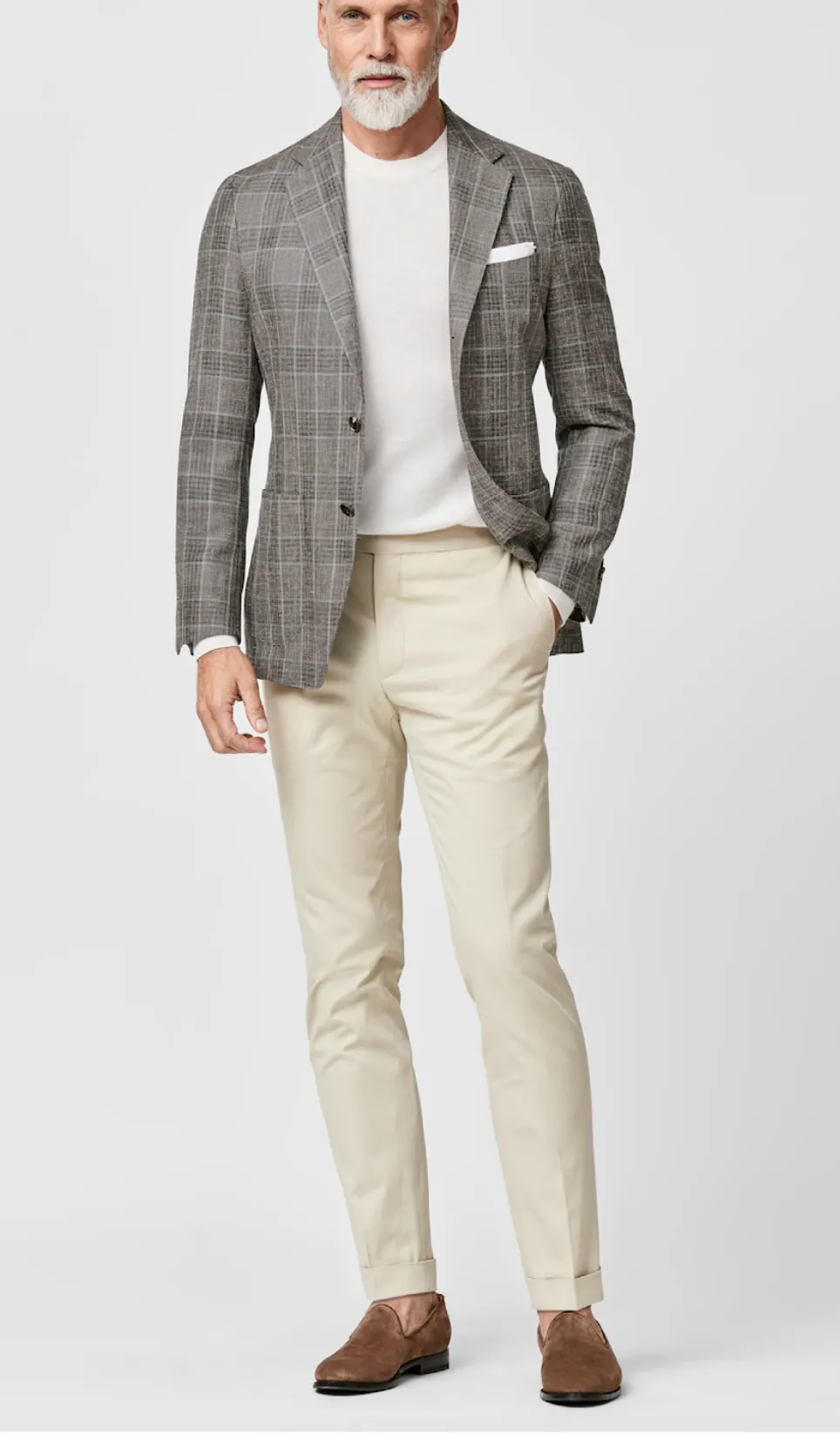 Fratelli Tallia Di Delfino Brown Wool, Silk & Linen Blend Check with Bottle Green Overcheck