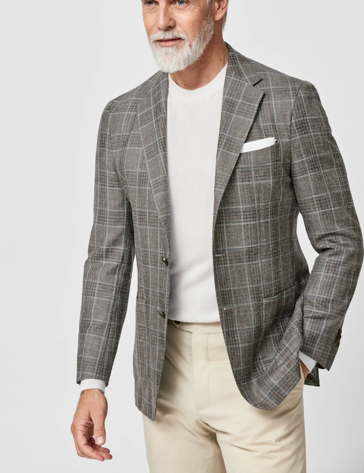 Fratelli Tallia Di Delfino Brown Wool, Silk & Linen Blend Check with Bottle Green Overcheck
