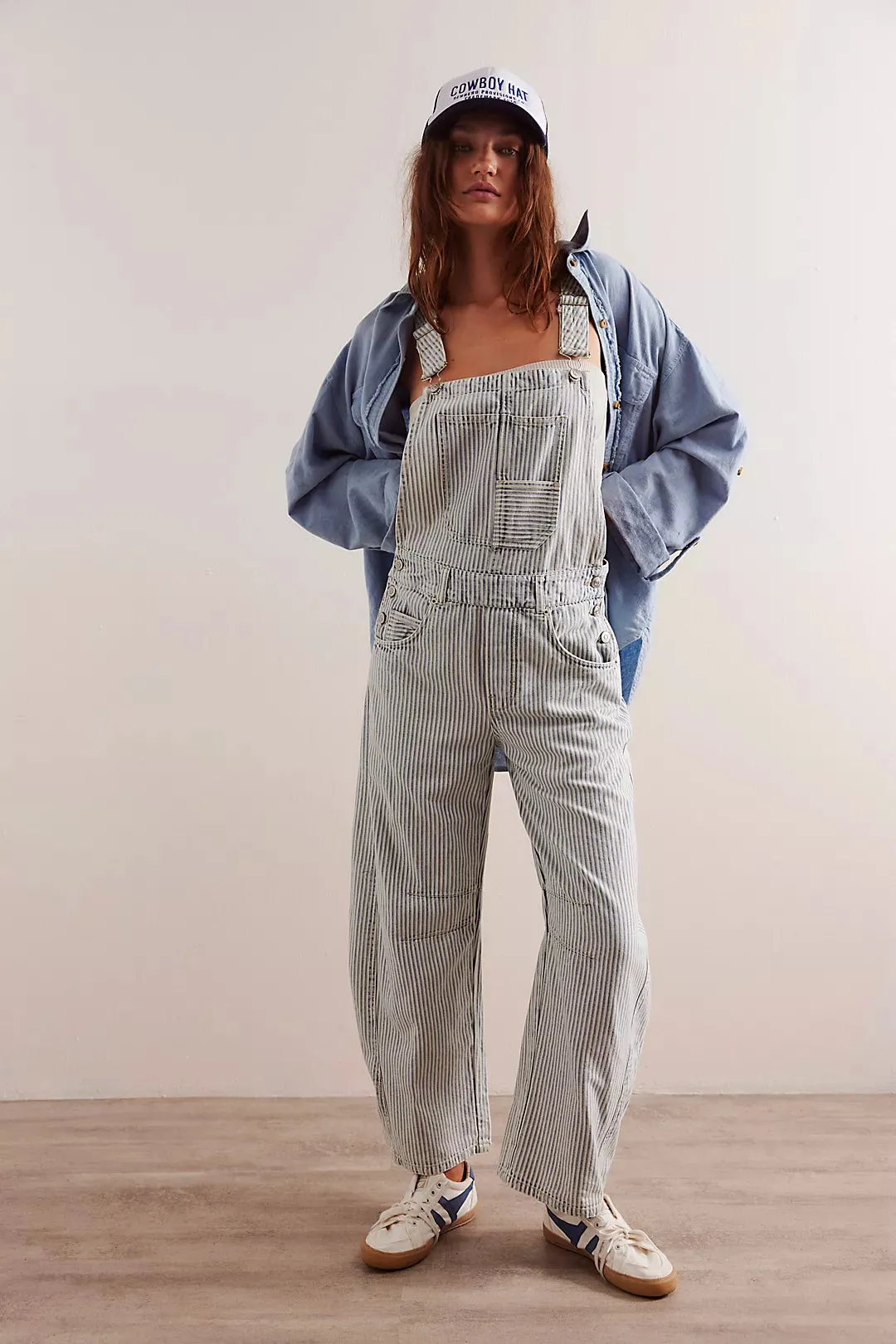FREE PEOPLE Good Luck Striped Overalls - Indigo Railroad