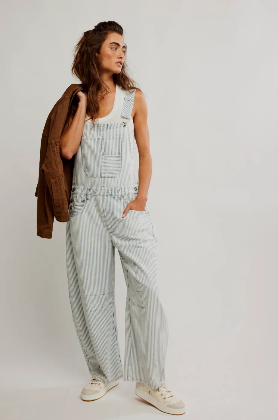 FREE PEOPLE Good Luck Striped Overalls - Indigo Railroad