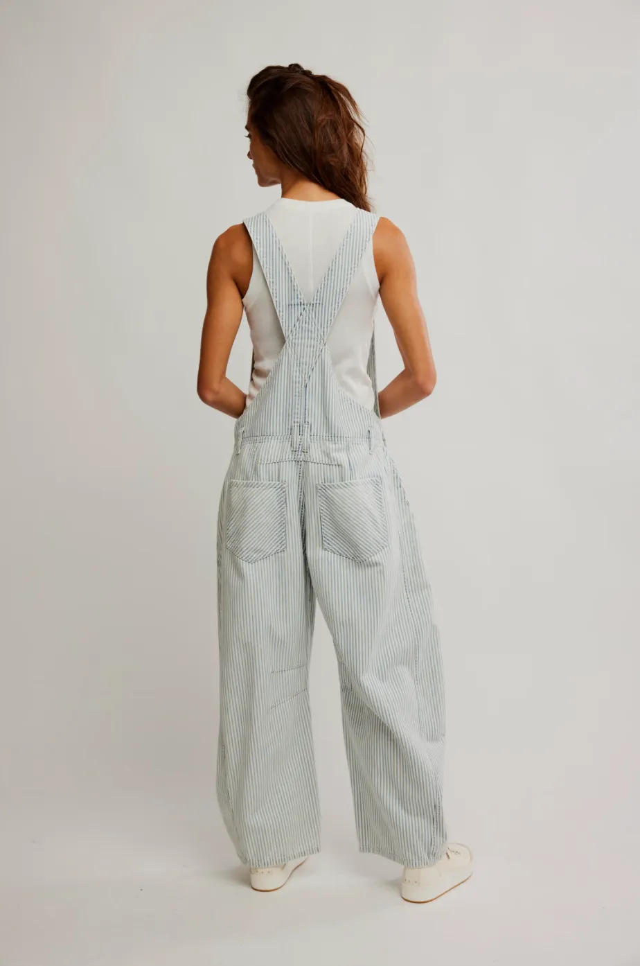 FREE PEOPLE Good Luck Striped Overalls - Indigo Railroad
