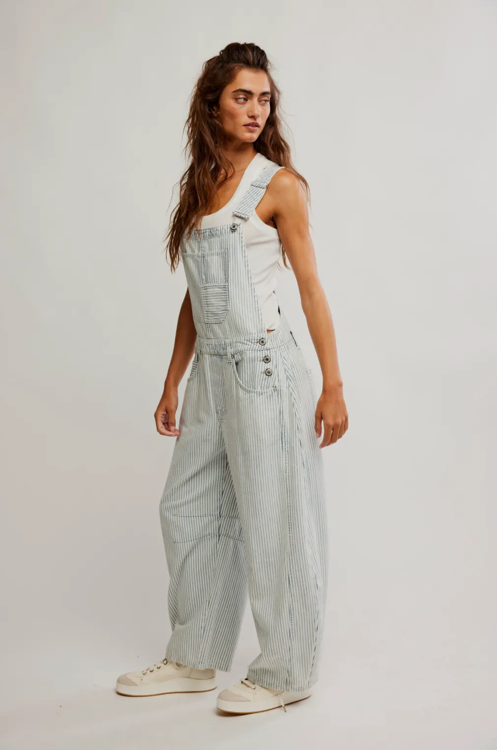 FREE PEOPLE Good Luck Striped Overalls - Indigo Railroad