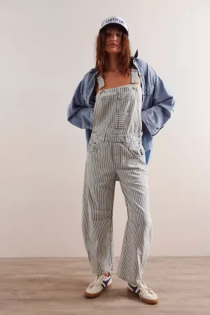 FREE PEOPLE Good Luck Striped Overalls - Indigo Railroad