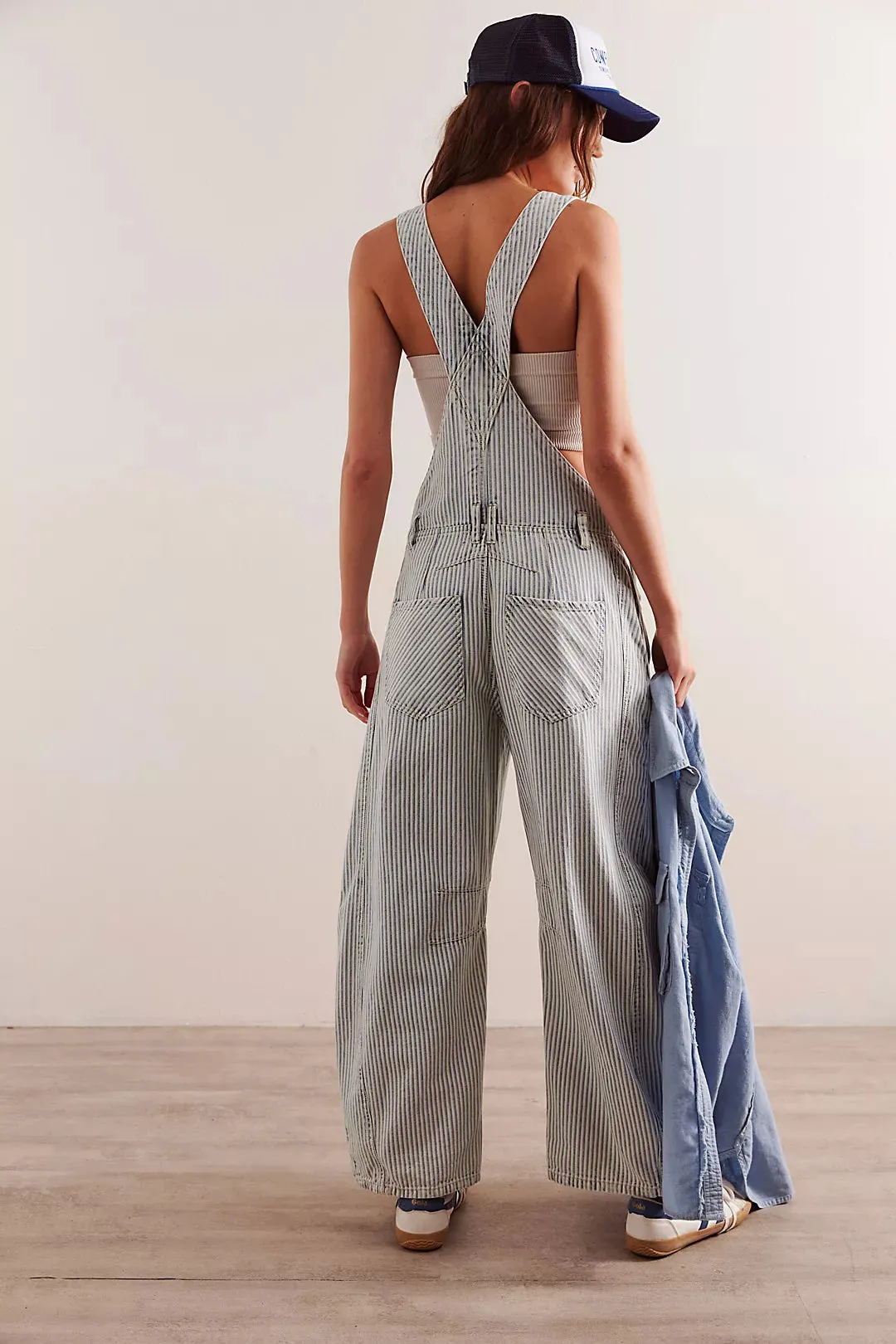 FREE PEOPLE Good Luck Striped Overalls - Indigo Railroad