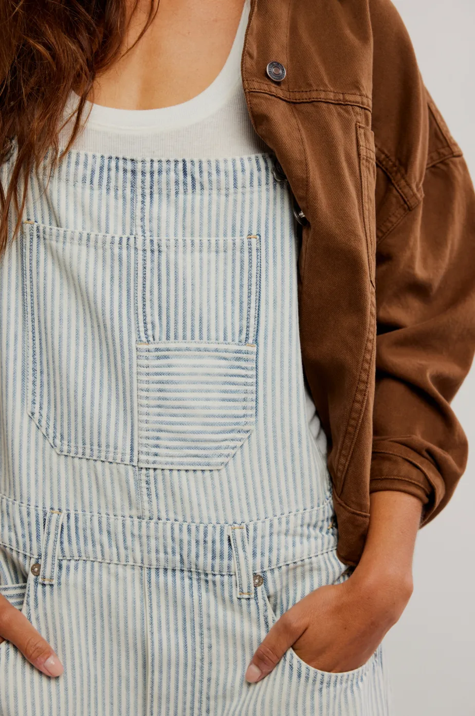 FREE PEOPLE Good Luck Striped Overalls - Indigo Railroad