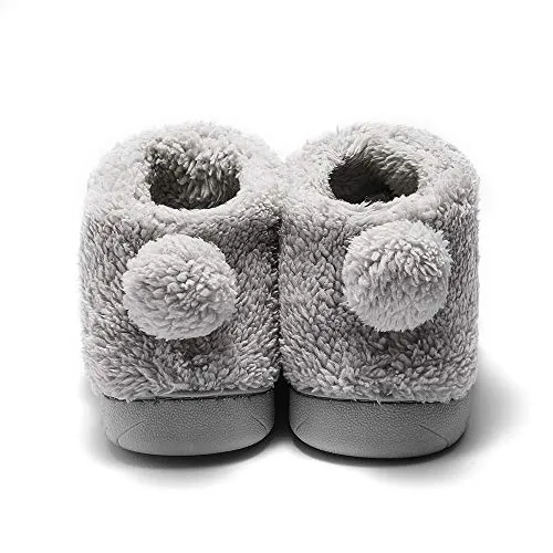 GaraTia Warm Indoor Slippers for Women Fleece Plush Bedroom Winter Boots Grey High Top 7-8.5 M US