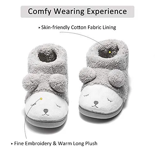 GaraTia Warm Indoor Slippers for Women Fleece Plush Bedroom Winter Boots Grey High Top 7-8.5 M US