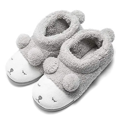 GaraTia Warm Indoor Slippers for Women Fleece Plush Bedroom Winter Boots Grey High Top 7-8.5 M US