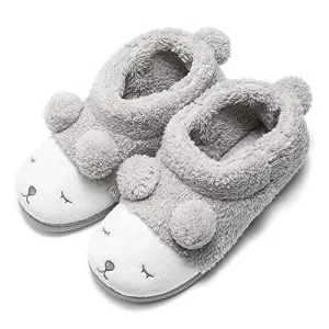 GaraTia Warm Indoor Slippers for Women Fleece Plush Bedroom Winter Boots Grey High Top 7-8.5 M US
