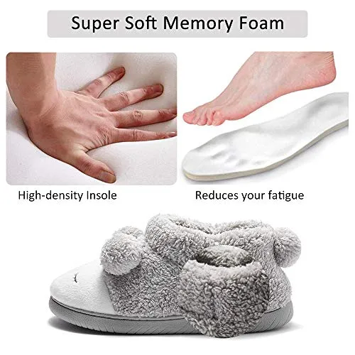 GaraTia Warm Indoor Slippers for Women Fleece Plush Bedroom Winter Boots Grey High Top 7-8.5 M US