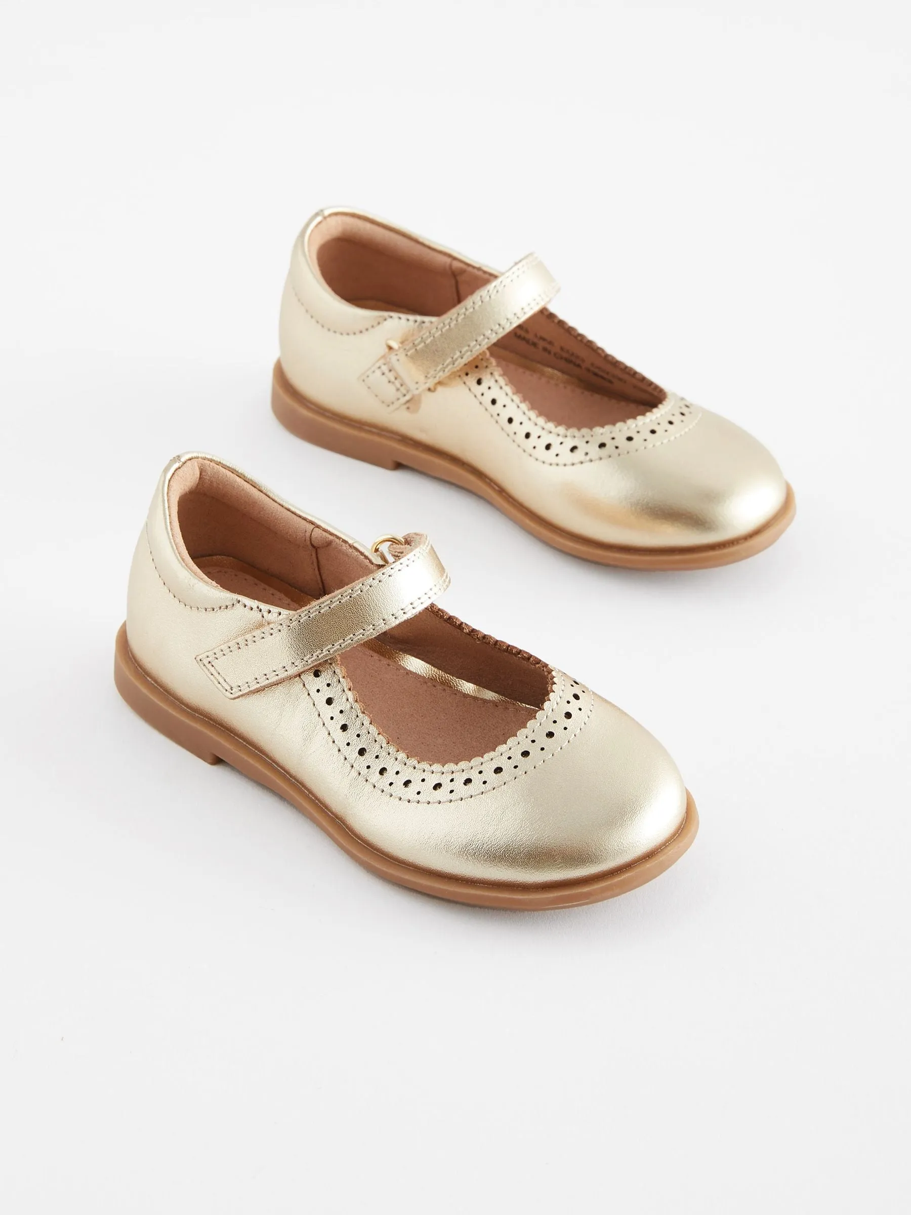 Gold Leather Leather Mary Jane Touch fastening Brogues