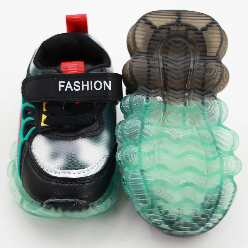 Green Velcro Closure Sneakers With LED Light-Up