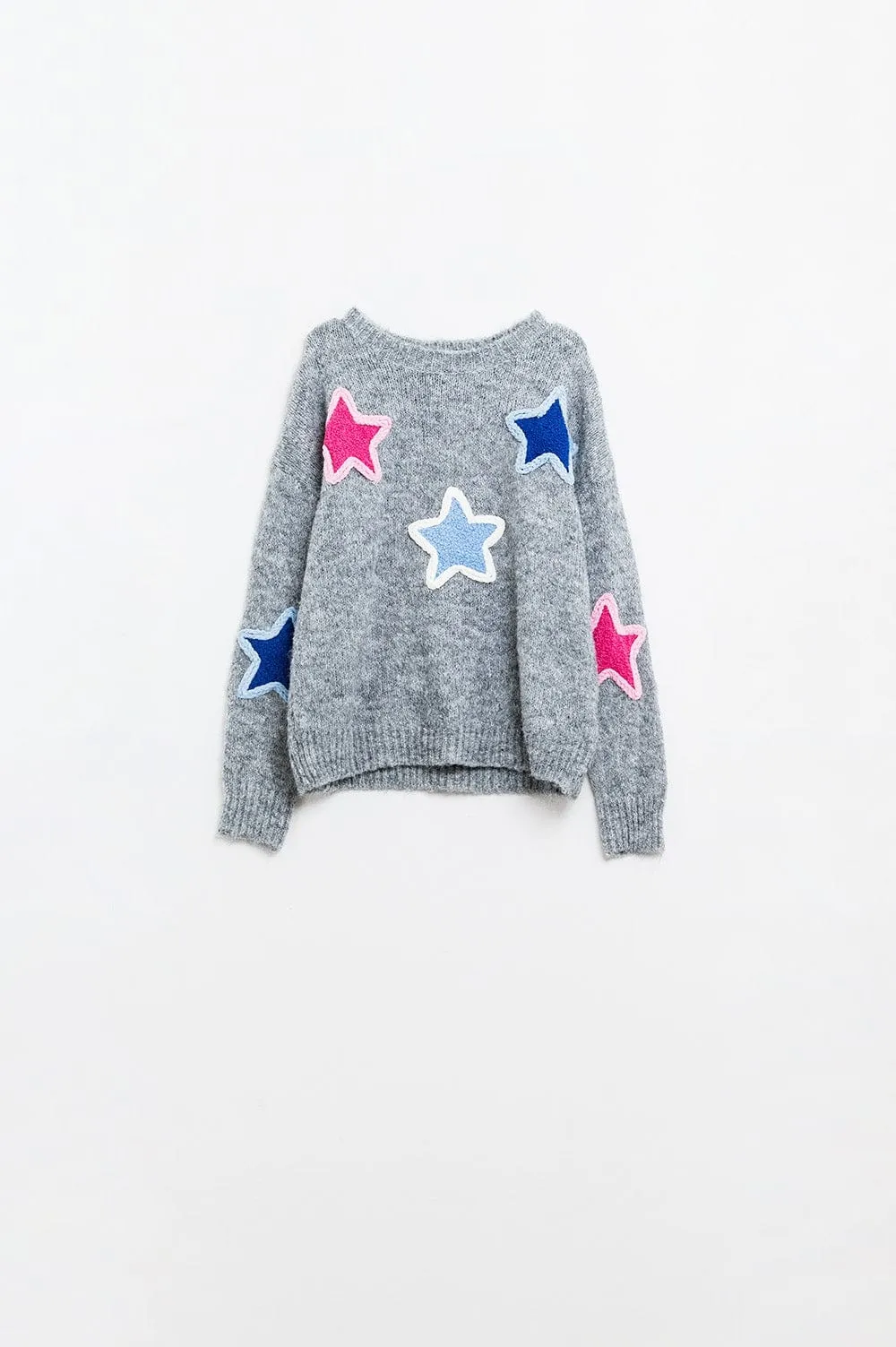 Grey Sweater With Embroidered Stars