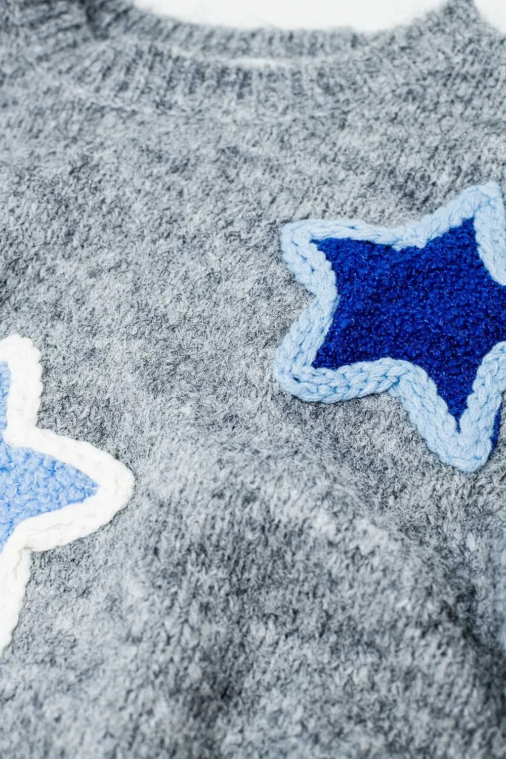 Grey Sweater With Embroidered Stars