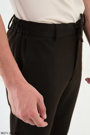 HolloMen Brown Slim-Fit Drawstring Trousers .