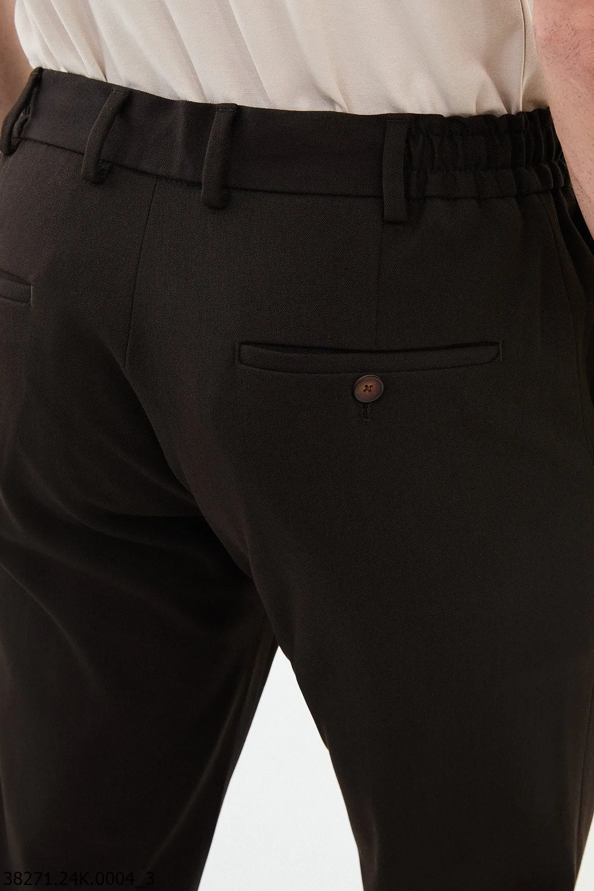 HolloMen Brown Slim-Fit Drawstring Trousers .