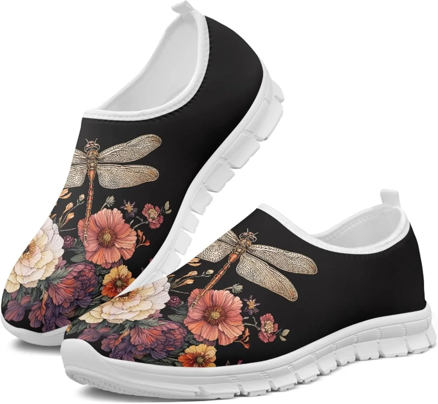 Hummingbird Floral Print Lightweight Walking Shoes for Women Mesh Casual Sneakers Size 5-10.5