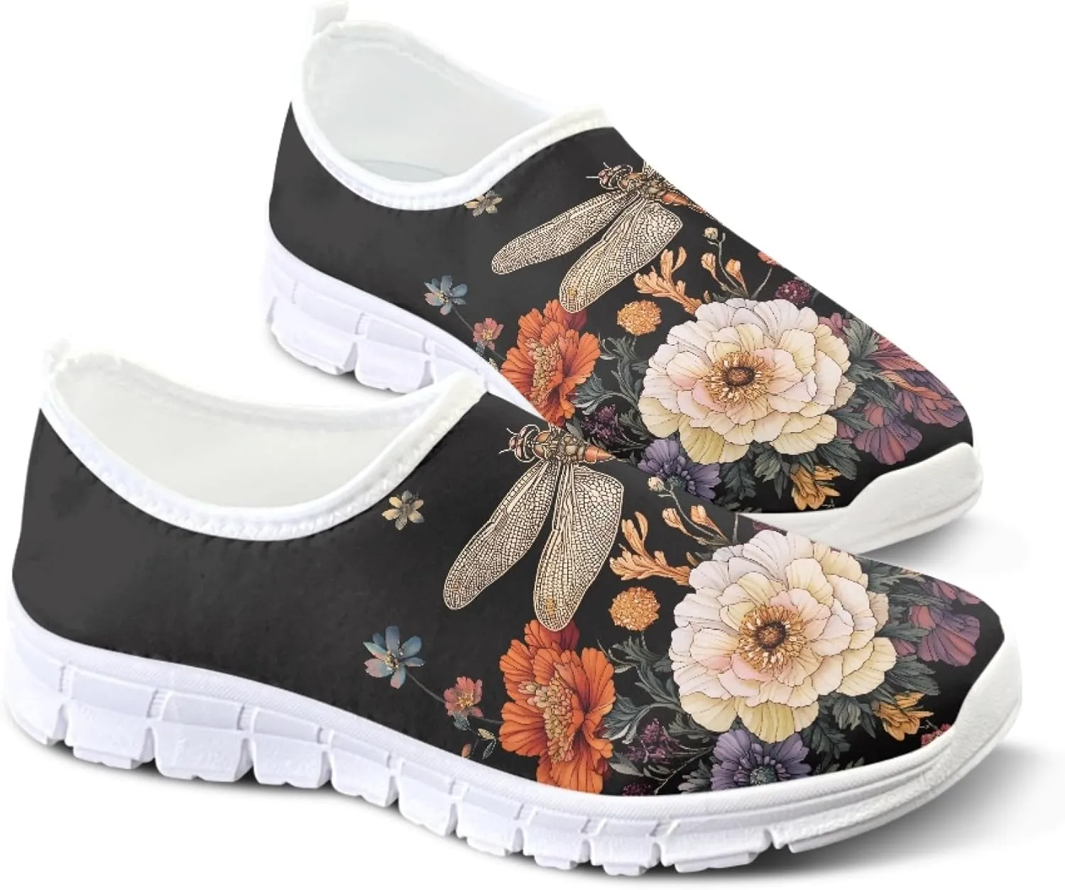 Hummingbird Floral Print Lightweight Walking Shoes for Women Mesh Casual Sneakers Size 5-10.5