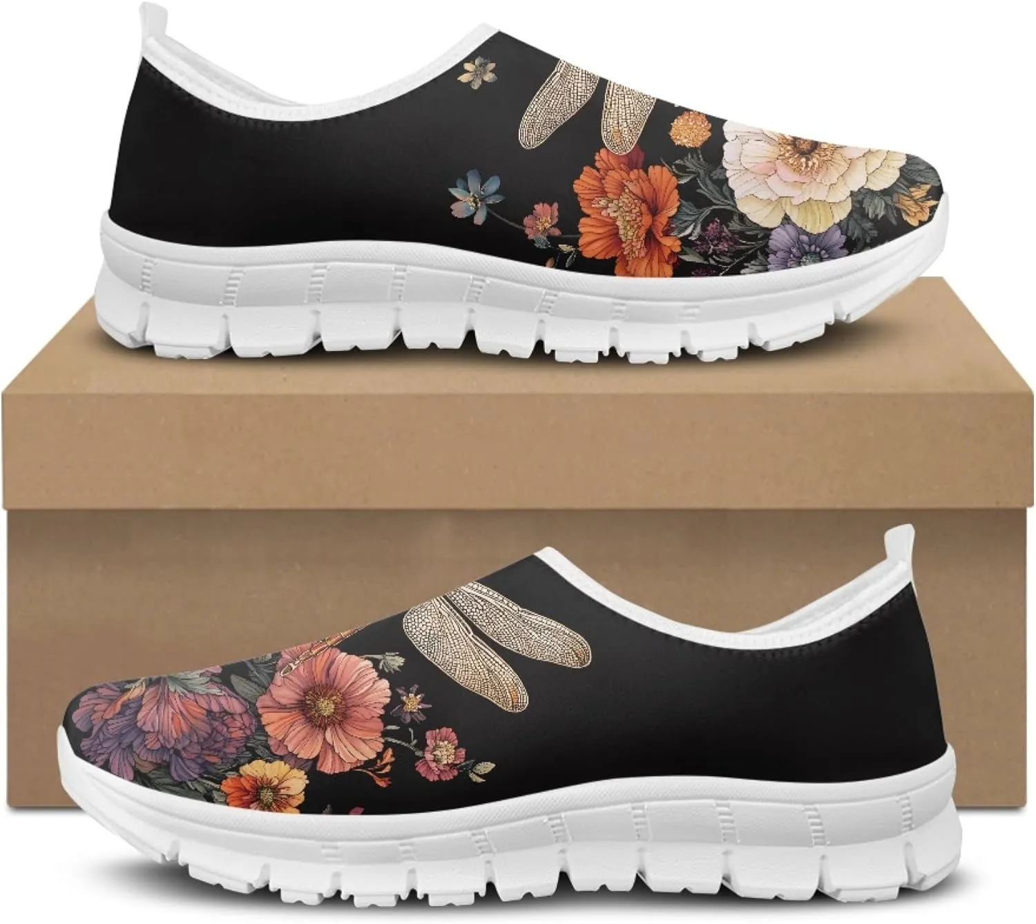 Hummingbird Floral Print Lightweight Walking Shoes for Women Mesh Casual Sneakers Size 5-10.5
