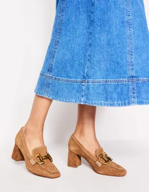 Iris Snaffle Heeled Loafers-Tan