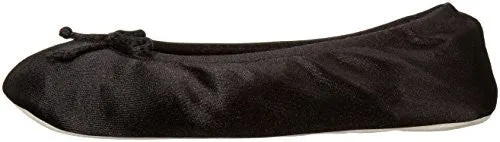 Isotoner Women's Satin Ballerina Slipper, Black, Medium/6.5-7.5 M US