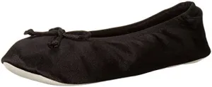 Isotoner Women's Satin Ballerina Slipper, Black, Medium/6.5-7.5 M US
