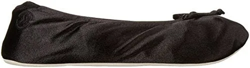 Isotoner Women's Satin Ballerina Slipper, Black, Medium/6.5-7.5 M US