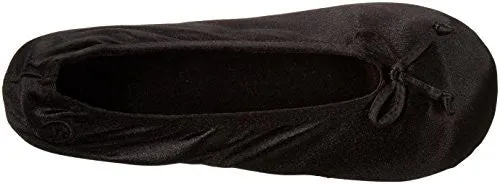 Isotoner Women's Satin Ballerina Slipper, Black, Medium/6.5-7.5 M US
