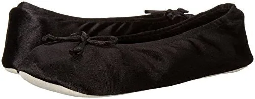 Isotoner Women's Satin Ballerina Slipper, Black, Medium/6.5-7.5 M US