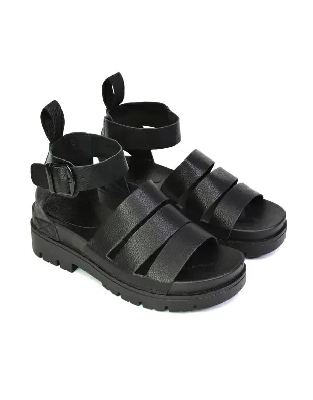 Jonas Chunky Flatform Sandals with Buckle Up Ankle Strap in White