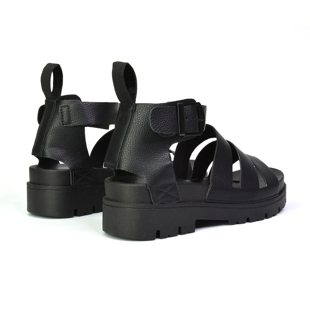Jonas Chunky Flatform Sandals with Buckle Up Ankle Strap in White