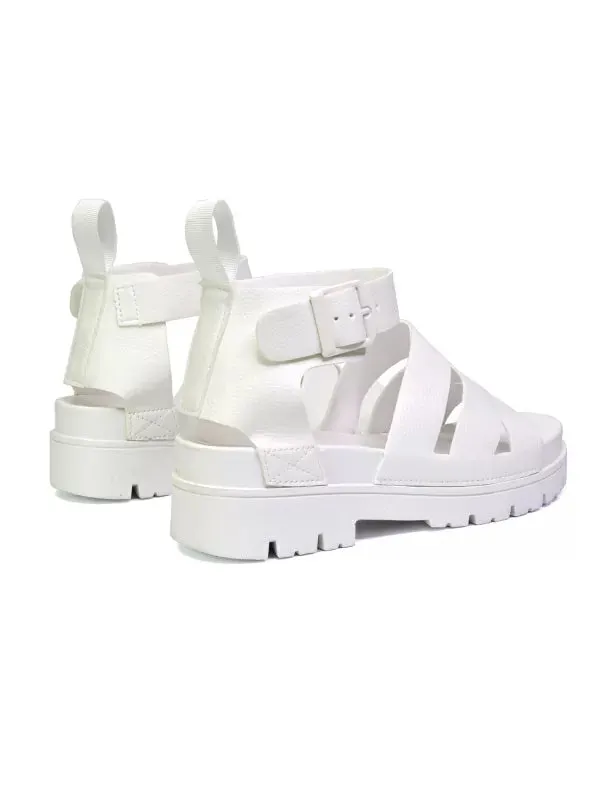 Jonas Chunky Flatform Sandals with Buckle Up Ankle Strap in White