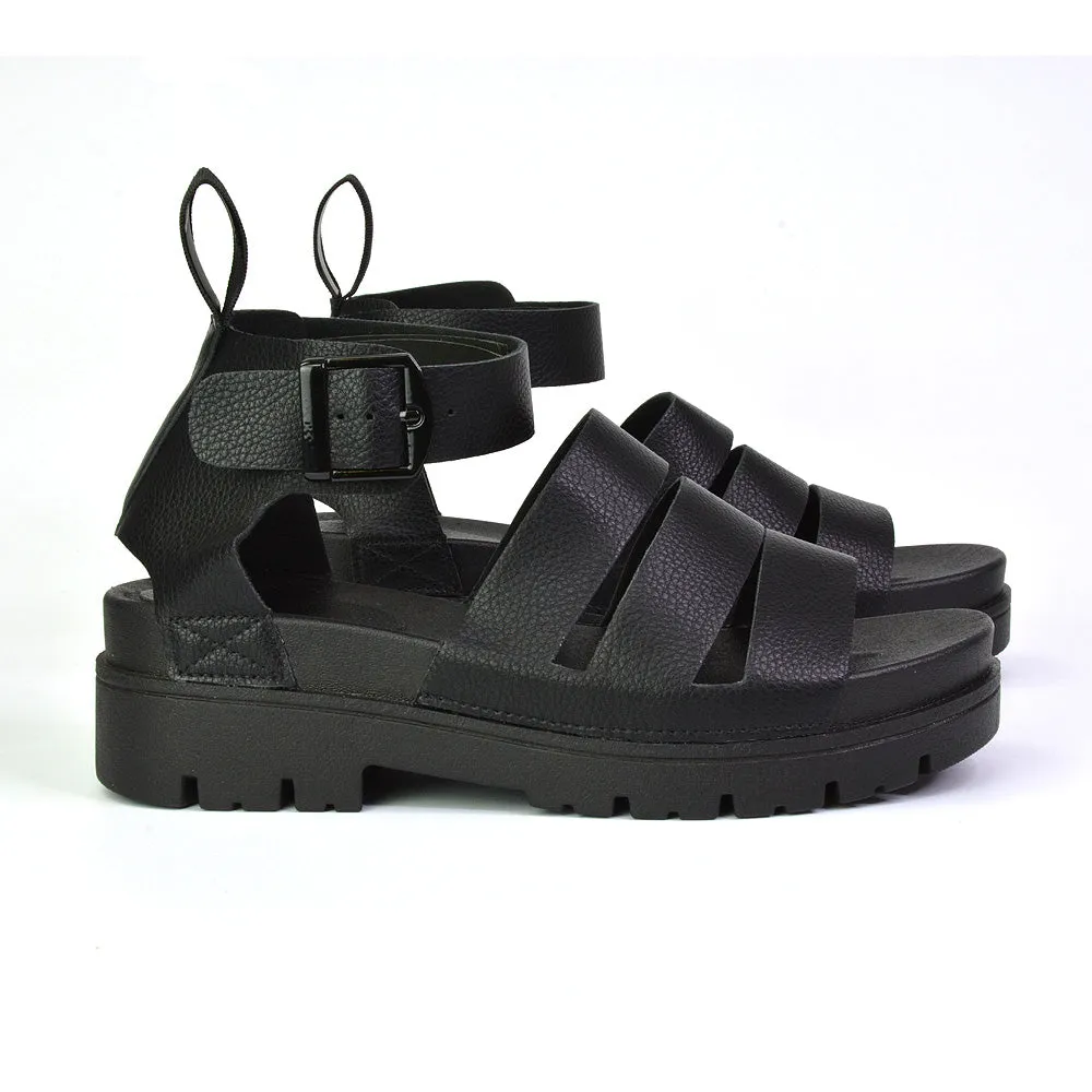 Jonas Chunky Flatform Sandals with Buckle Up Ankle Strap in White
