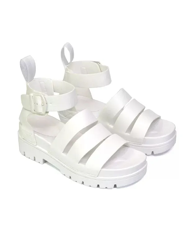 Jonas Chunky Flatform Sandals with Buckle Up Ankle Strap in White