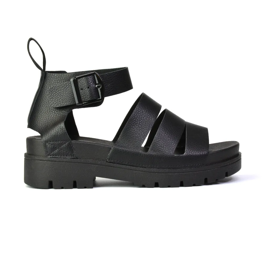 Jonas Chunky Flatform Sandals with Buckle Up Ankle Strap in White