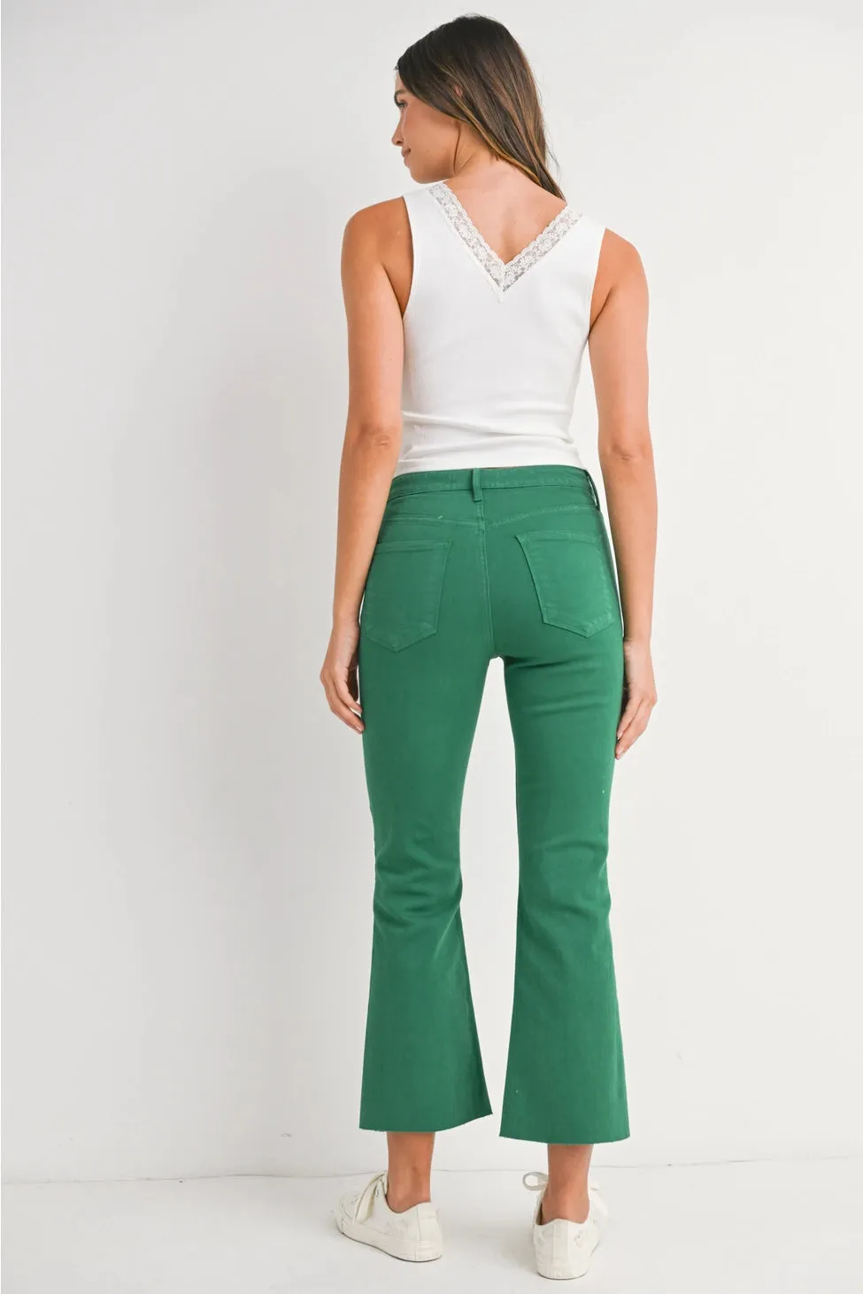 Just Black Denim High Rise Tonal Crop Flare Green