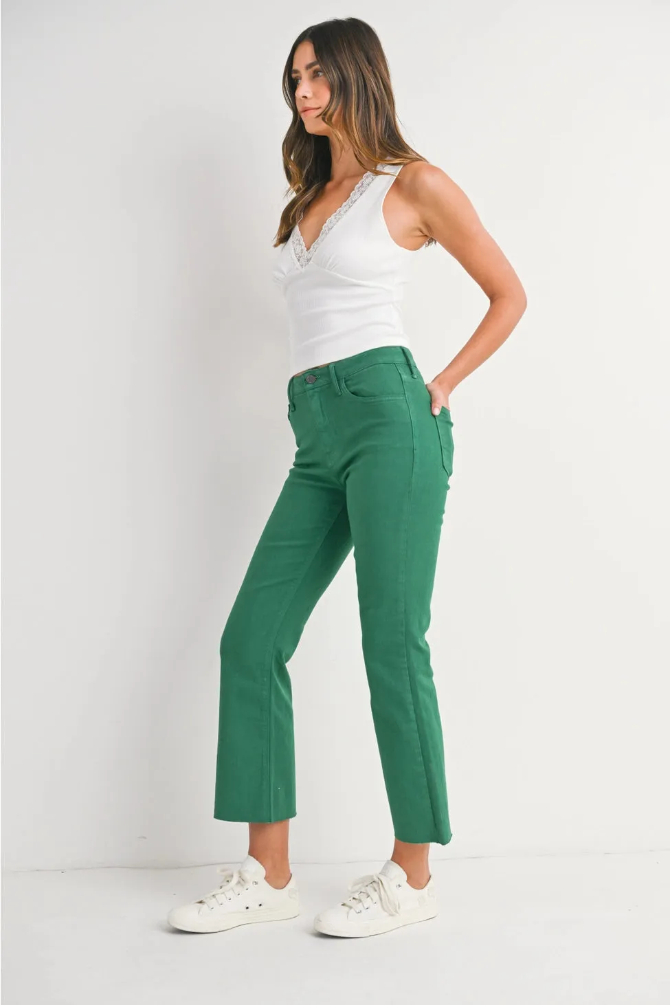 Just Black Denim High Rise Tonal Crop Flare Green
