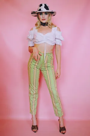 Lime Green & Orange Stripe Mom Jeans
