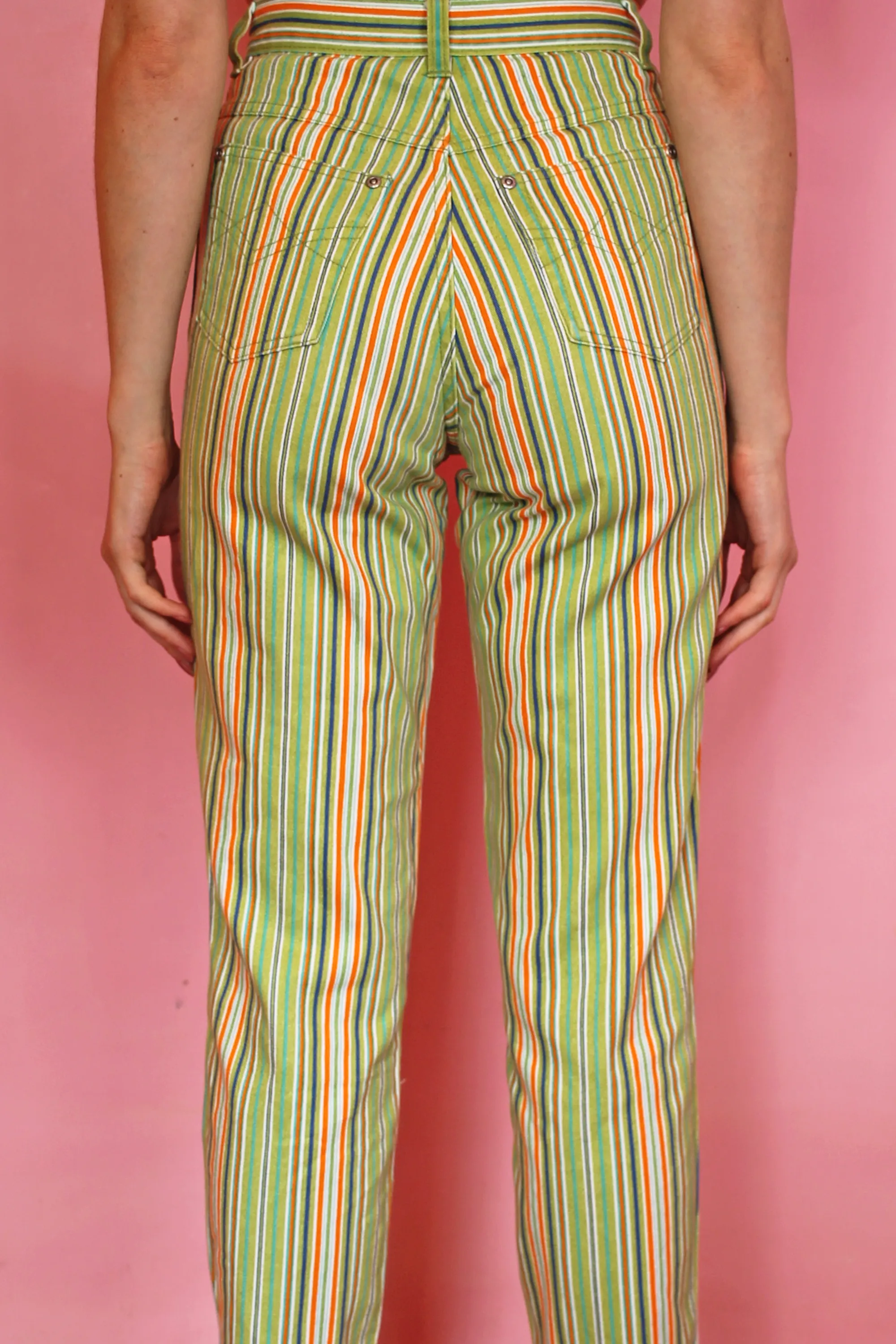 Lime Green & Orange Stripe Mom Jeans